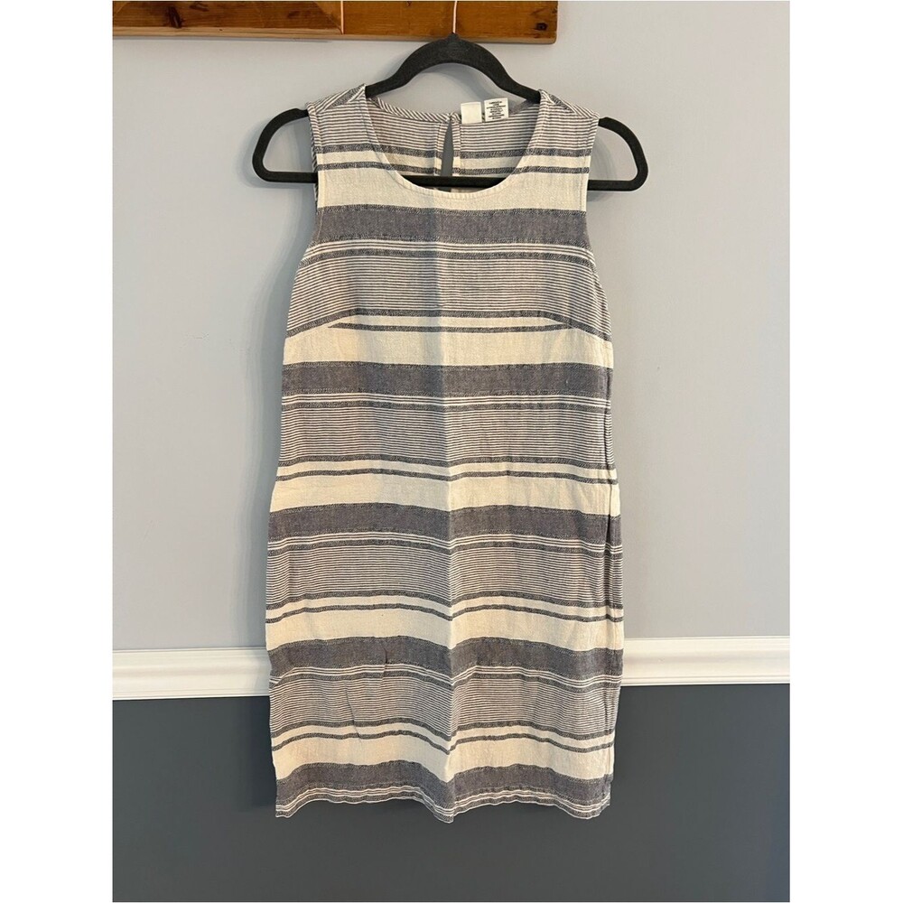Blue & Cream Striped Linen Blend Shift Dress Sleeveless Size 4